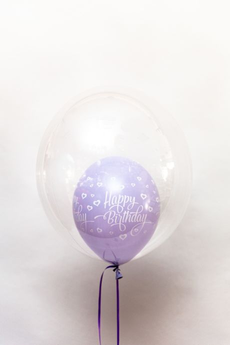 Double Bubble Ballon Transparent und Lila.